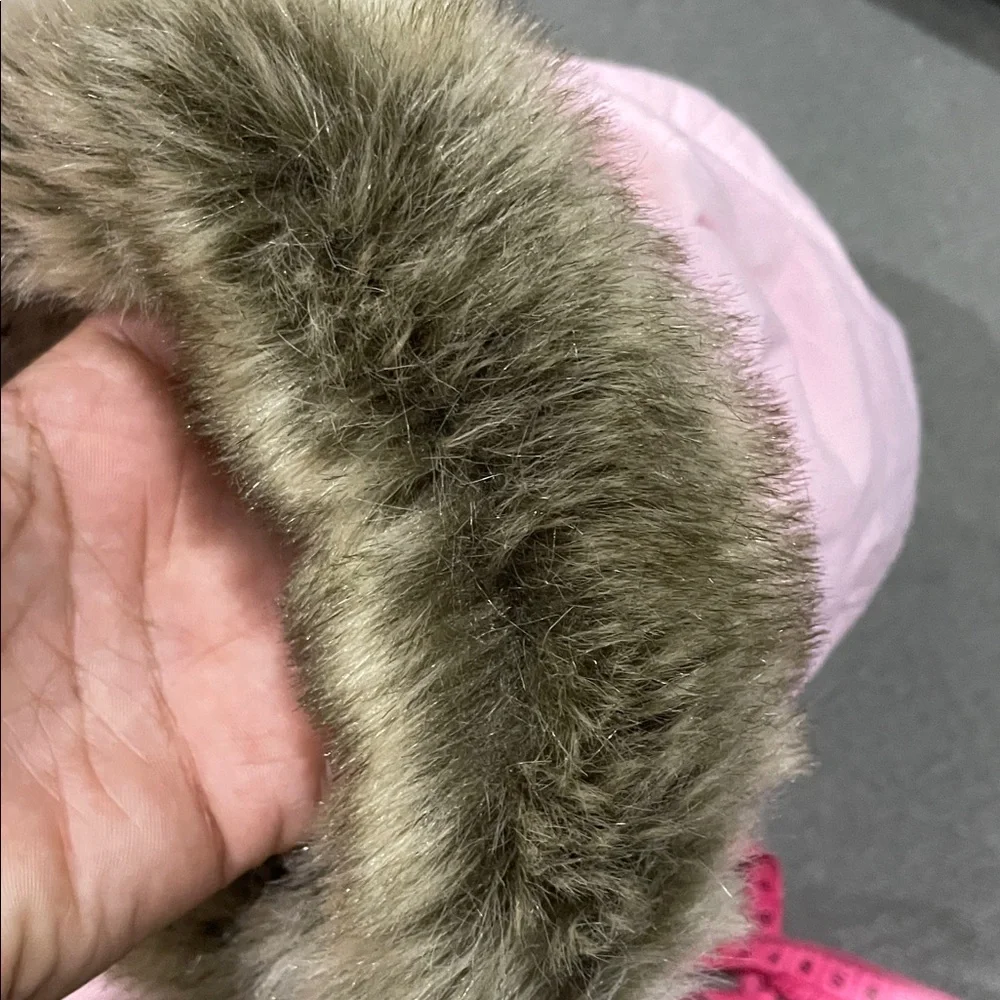Hanna Andersson Pink Down Puff Coat with Removable Faux Fur Hood